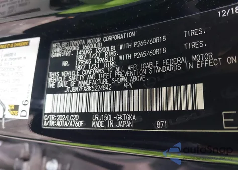 2019 Lexus Gx 460 Premium from USA, damaged, VIN JTJBM7FX8K5224842